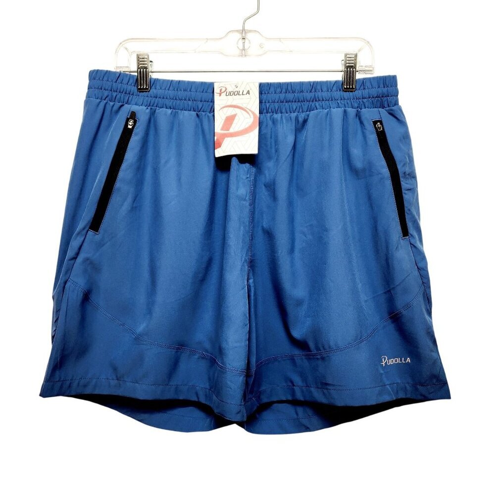 Pudolla Mens Blue Performance Running Shorts W/ Zippered Pockets Size L